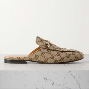 NWOB Gucci Princetown GG Canvas Loafer Mules in Beige / Brown